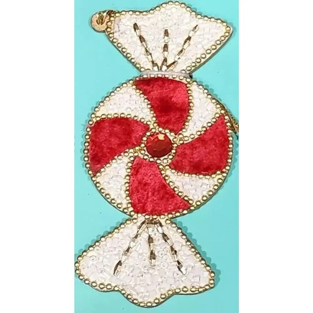 Jingles & Joy 9 Glass Beaded Red White Peppermint Candy Christmas Ornaments 4.5